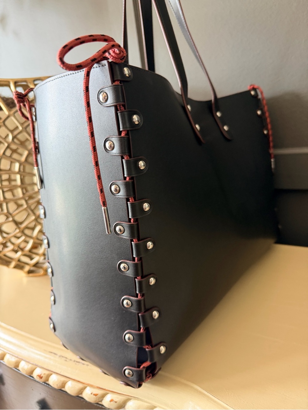 Coach Coachtopia Large Re-Laceable Tote Black Leather Lace-Up CO666
